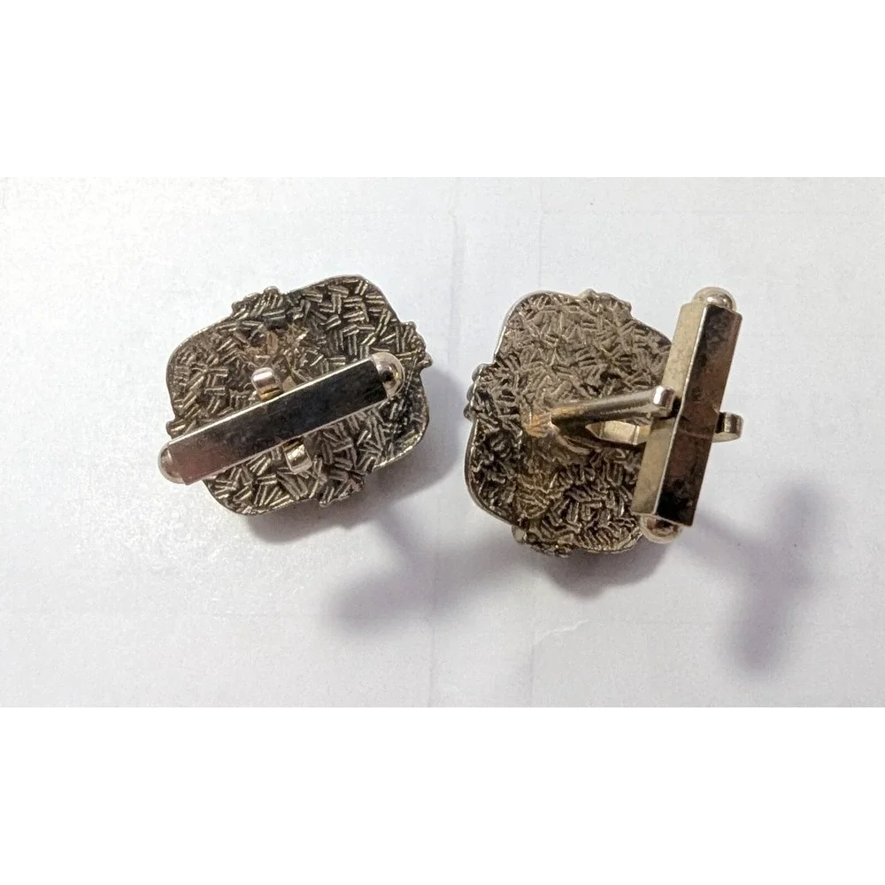 Vintage Cufflinks Mens Black White Zebra Oval Cabochon Gold Tone Glass Striped